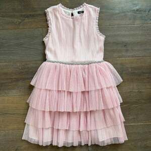 Girl’s Zunie 2-Tone Pink Ruffled Tiered Party Dress Rhinestone Belt Size 12 ~ Ea
